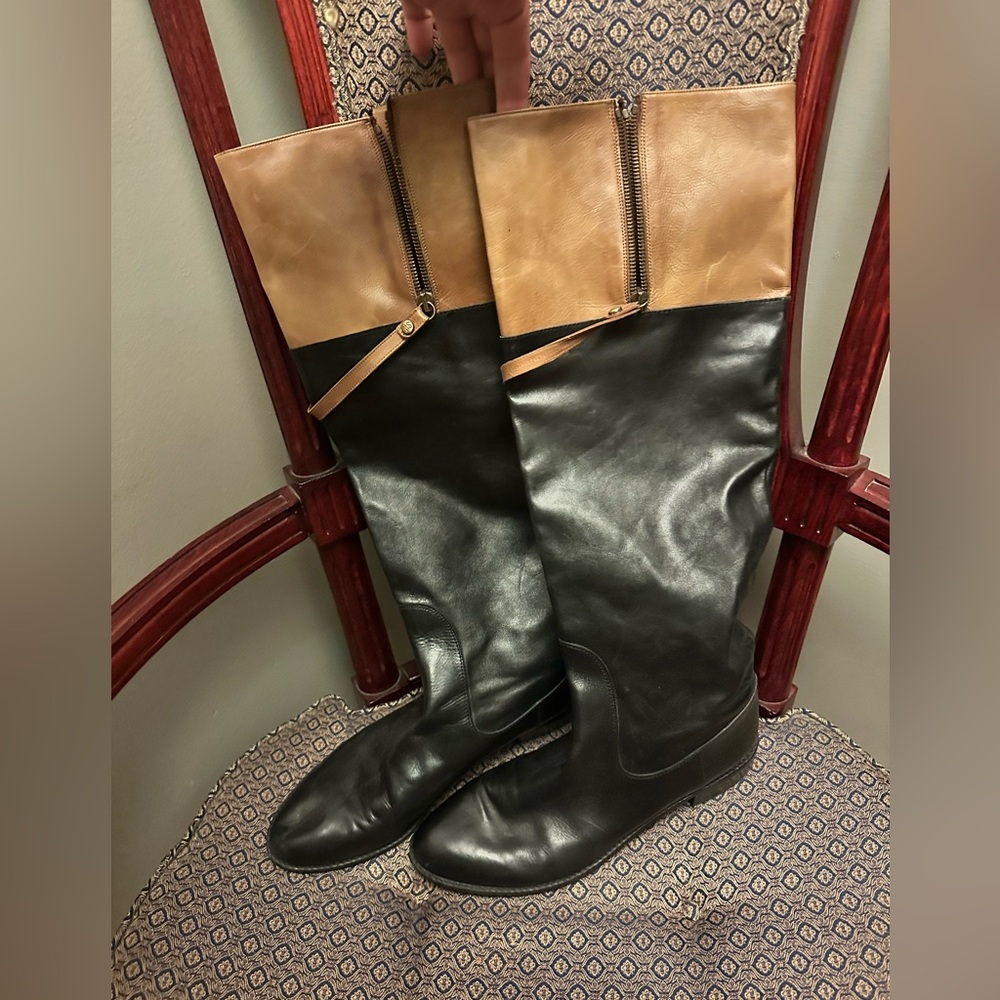 Stuart weitzman black and tan leather riding boots